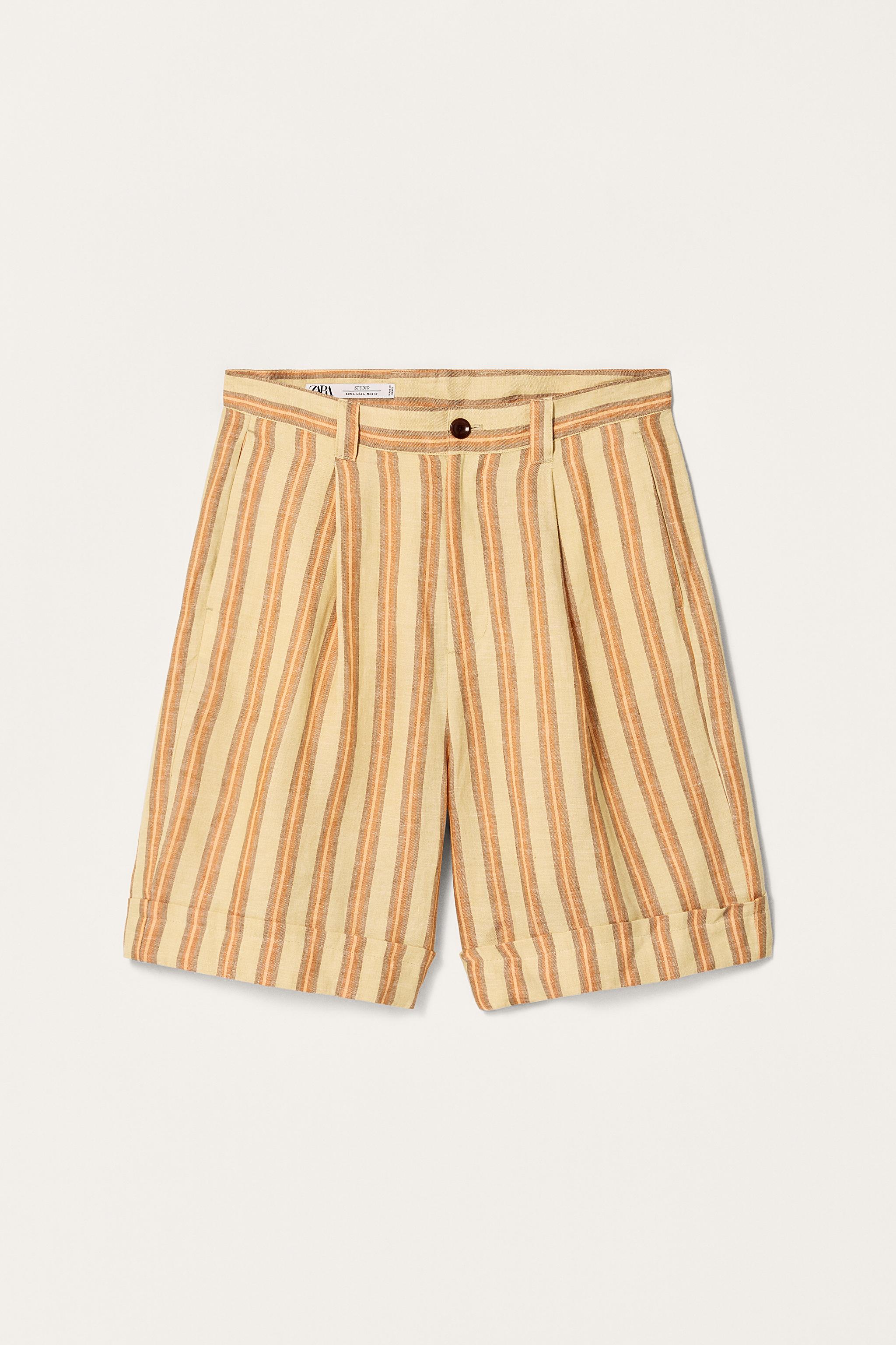 LIMITED EDITION STRIPED LINEN BERMUDA SHORTS